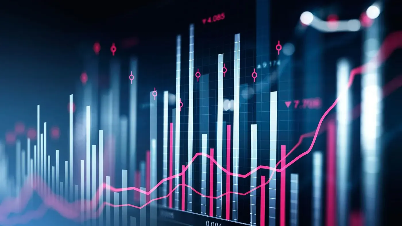 Data charts on a dark screen